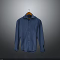 Blue Long Sleeve Button Front Shirt Hanging On Hanger With Classic Design