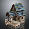 Charming Detached Villa With Moss Covered Blue Roof Wooden Porch And Stone Base Steps