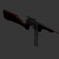 Vintage Submachine Gun With Wooden Stock And Metal Components Detailed Design Isolated On Dark Background