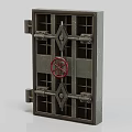 Sturdy Metal Grille Door With Red Wheel And Grid Pattern For Industrial Security