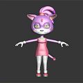 Cute Pink Fox Cartoon Character Wearing Pink Dress White Socks And Red Shoes With Ponytail