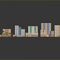 Cartoon Cityscape With Colorful Buildings Small Vehicles And Green Palm Trees