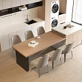 Modern Kitchen Dining Table Set With Wooden Top And Light Gray Chairs 3d model