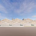 Modern Urban Architecture Exterior With Glass Facade Geometric Roof Tall Buildings Trees And Pedestrians