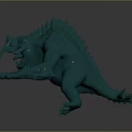 Teal Colored Game Movie Monster Character With Spiked Back Scaly Skin And Extended Limbs