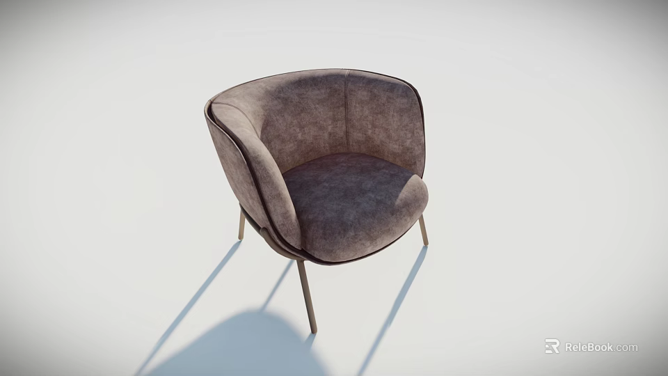 Modern Single Sofa With Curved Armrest Soft Gray Fabric Upholstery And Slim Metal Legs 3d model 