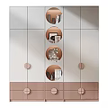 Modern Wardrobe Design With Circular Wooden Accents And White Panel Storage Layers