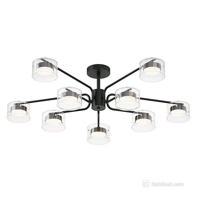 Contemporary Chandelier Featuring Black Metal Arms And Transparent Glass Lampshades For Interior Design 3d model 
