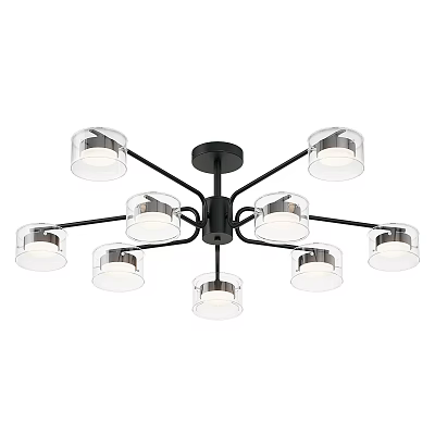 Contemporary Chandelier Featuring Black Metal Arms And Transparent Glass Lampshades For Interior Design 3d model
