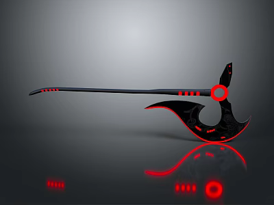 Futuristic Battle Axe Weapon with Black Handle and Red Glowing Accents 3d model