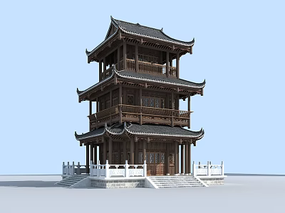 Traditional Chinese Ancient Architecture With Multi Story Wooden Structure And Overhanging Eaves 3d model