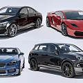 Different Types of Cars Including Black Sedan Red Sports Car Blue Convertible and Black SUV