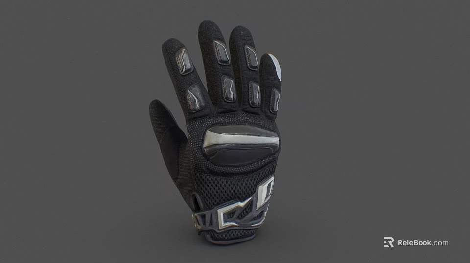 Black Protective Glove With Mesh Fabric And Knuckle Padding For Comfortable Daily Use 3d model