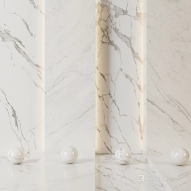 Contemporary Home Interior With Textured Marble Walls And White Spheres 3d model 