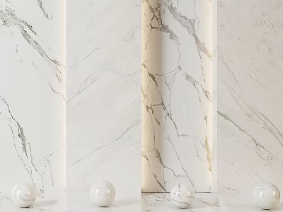 Contemporary Home Interior With Textured Marble Walls And White Spheres 3d model