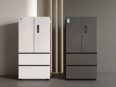 White and Gray Multi Door Refrigerators In Modern Kitchen Design 3d model