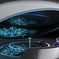 Futuristic Exhibition Booth With Circular Design Illuminated Screens And Interactive Tech 3d model