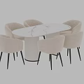 Modern Dining Table and Chairs Set with Beige Upholstered Seats and Marble Tabletop