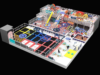 Indoor Playground with Slides Trampolines Climbing Structures and Colorful Design for Kids Fun 3d model