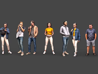 Group of Diverse People Standing Together in Casual Outfits and Various Poses 3d model
