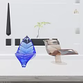 Modern Brown Transparent Lounge Chair In Living Room With Plants Shelf And Decor