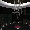 Elegant Private Dining Room With Round Dining Table Chandelier Tableware And Chairs Setup