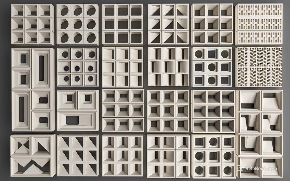 Modern Decorative Room Dividers With Various Geometric Patterns And Perforated Designs 3d model