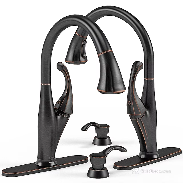 Elegant Modern Black Widespread Faucet With Copper Accents Double Handle 3d model 