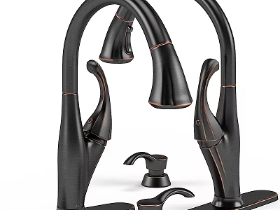 Elegant Modern Black Widespread Faucet With Copper Accents Double Handle 3d model