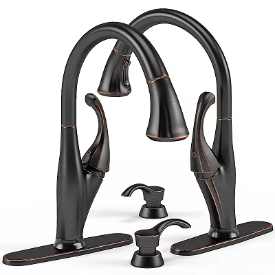 Elegant Modern Black Widespread Faucet With Copper Accents Double Handle 3d model