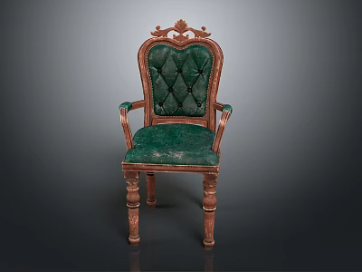 Classic Vintage Armchair With Green Upholstery And Carved Wooden Details 3d model