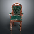Classic Vintage Armchair With Green Upholstery And Carved Wooden Details