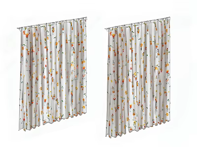 White Floral Pattern Curtains For Home Window Decoration And Modern Style 3d model