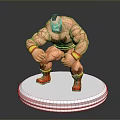 Muscular Man Figure With Red Boots And Yellow Wristbands On White Circular Base