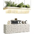 Elegant Bar Counter Setup With Hanging Plant Light Coffee Machine Wine Bottles And Glasses