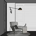 Stylish Lounge Chair With Beige Upholstery Bird Figurine On Side Table And Floor Lamp