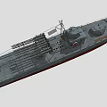 Military Warship With Gray Hull Red Bottom And Deck Weapon Systems 3d model