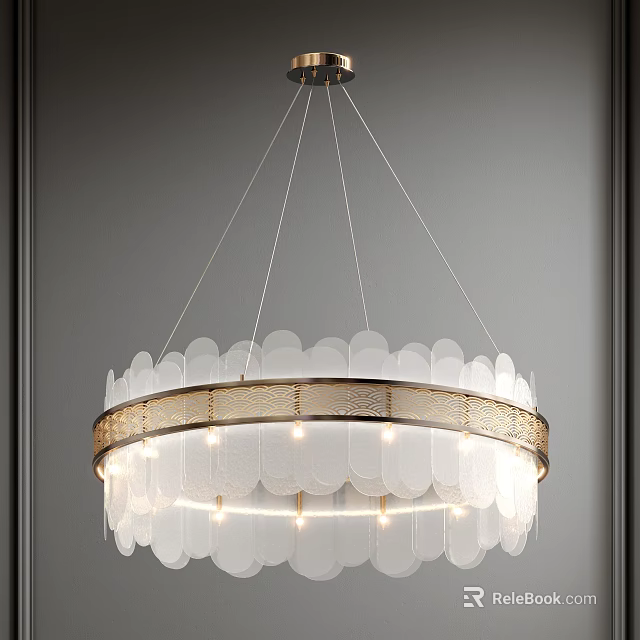 Modern Circular Chandelier With Transparent Glass Shades And Golden Metallic Frame For Interior Decor 3d model 