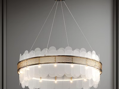 Modern Circular Chandelier With Transparent Glass Shades And Golden Metallic Frame For Interior Decor 3d model