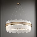 Modern Circular Chandelier With Transparent Glass Shades And Golden Metallic Frame For Interior Decor