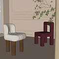 Modern White Plush And Magenta Upholstered Chairs With Wooden Legs In Light Room