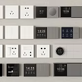 Modern Home Switch Panels Featuring Digital Time Display And Various Socket Designs