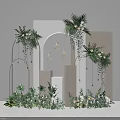 Window Display Decoration Featuring Green Plants Hanging Flowers Arch Structures And Warm Lights 3d model