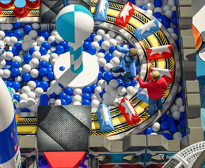 Commercial Playground Ball Pit Equipment With Blue White Balls And Kids Playing Area 3d model 