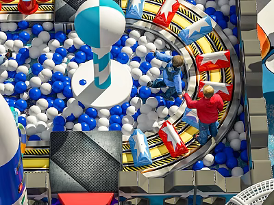 Commercial Playground Ball Pit Equipment With Blue White Balls And Kids Playing Area 3d model