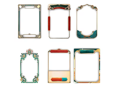 Ornate Carved Frames With Colorful Decorative Borders And Various Designs 3d model