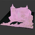 Ancient Architecture Model With Towers Courtyard Greenery And Water Feature On Black Base