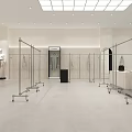 Modern Clothing Store With Open Display Marble Counter Green Plants Clothing Racks And Glass Partitions 3d model