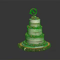 Three Tier Fresh Berry Cake With Golden Decoration On Wooden Base