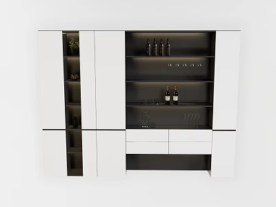 Modern White And Black Wine Cabinet With Storage Shelves For Wine Bottles And Glassware 3d model